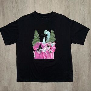 The North Face Black and Pink Short Sleeve Tee with Nighttime Forest Graphic